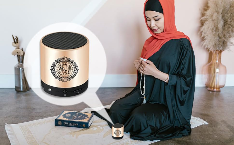 Portable Digital Quran Speaker,Anlising Quran Speaker with Remote Control,Quran Speaker MP3 Player,Quran Translator,USB Rechargeable,8GB,over 18 Reciter and 15 Translations Available(Gold) - Amazing Gadgets Outlet