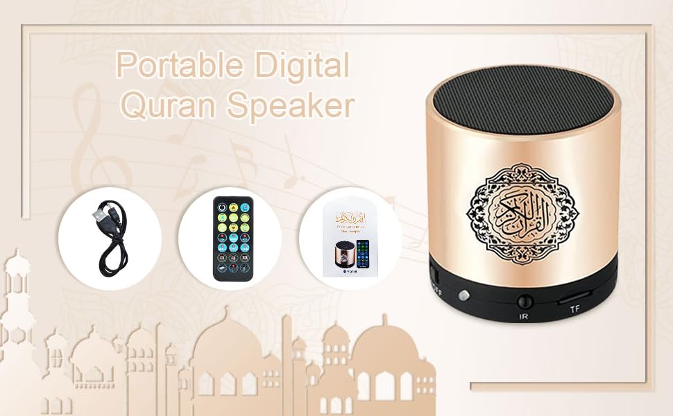 Portable Digital Quran Speaker,Anlising Quran Speaker with Remote Control,Quran Speaker MP3 Player,Quran Translator,USB Rechargeable,8GB,over 18 Reciter and 15 Translations Available(Gold) - Amazing Gadgets Outlet