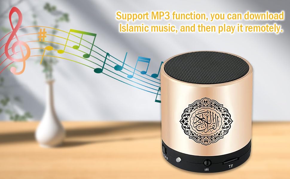 Portable Digital Quran Speaker,Anlising Quran Speaker with Remote Control,Quran Speaker MP3 Player,Quran Translator,USB Rechargeable,8GB,over 18 Reciter and 15 Translations Available(Gold) - Amazing Gadgets Outlet