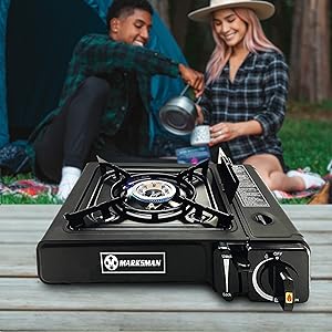 Portable Gas Cooker Stove + 8 Butane Gas Bottles Canisters - For Outdoor Camping, Fishing, Caravan & BBQ | Premium Burner, Automatic Ignition & Heater Control, EN417 Compliant - Black Grill With Case - Amazing Gadgets Outlet