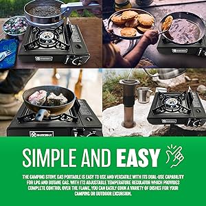 Portable Gas Cooker Stove + 8 Butane Gas Bottles Canisters - For Outdoor Camping, Fishing, Caravan & BBQ | Premium Burner, Automatic Ignition & Heater Control, EN417 Compliant - Black Grill With Case - Amazing Gadgets Outlet