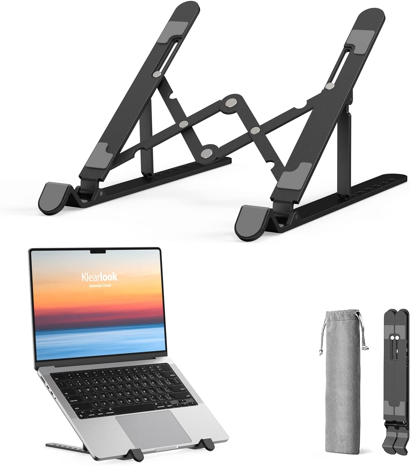 Portable Laptop Stand wi/Carry Bag - Klearlook 7 - Level Adjustable Laptop Riser, Foldable ABS+Silicone Laptop Holder for Desk, Ventilated Cooling Notebook Stand for Laptops&Tablet up to 15.6" - Black - Amazing Gadgets Outlet