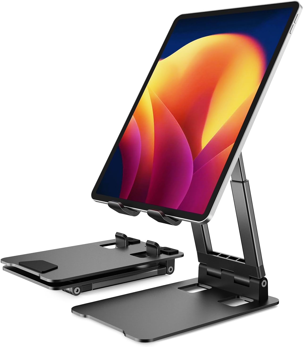 Portable Tablet Stand - Klearlook Adjustable Height/Angle Foldable iPad Stand up to 12.9",Aluminum Phone Tablet Holder Compatible iPad Pro/Mini/Air,iPhone 13 Pro Max,Galaxy Tab,Switch, 4 - 13"Device - Black - Amazing Gadgets Outlet