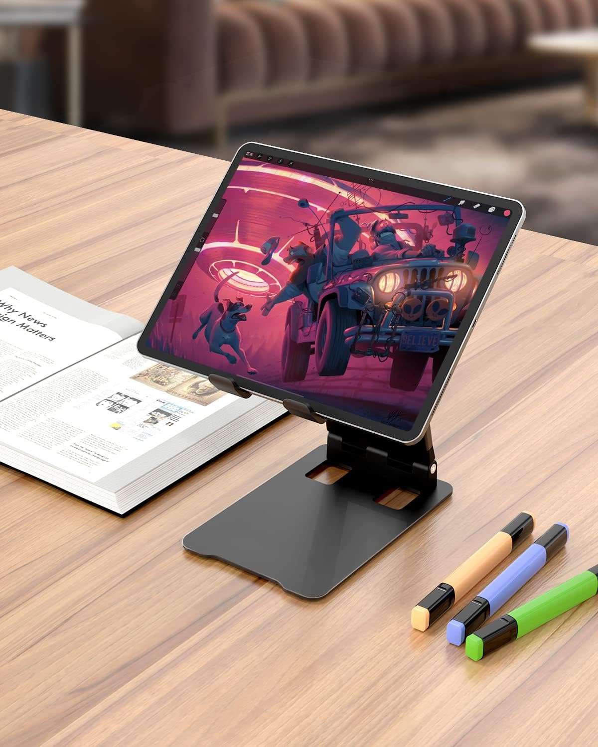 Portable Tablet Stand - Klearlook Adjustable Height/Angle Foldable iPad Stand up to 12.9",Aluminum Phone Tablet Holder Compatible iPad Pro/Mini/Air,iPhone 13 Pro Max,Galaxy Tab,Switch, 4 - 13"Device - Black - Amazing Gadgets Outlet