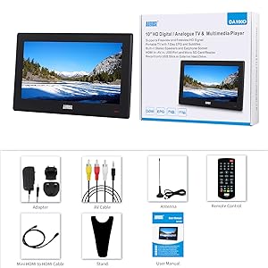 Portable TV 10" Freeview - August DA100D - Digital Television with In - built Recorder HDMI, USB & Multimedia Player / DVB - T2 MPEG4 H.264 / H.265 - Home & Campervan - Amazing Gadgets Outlet