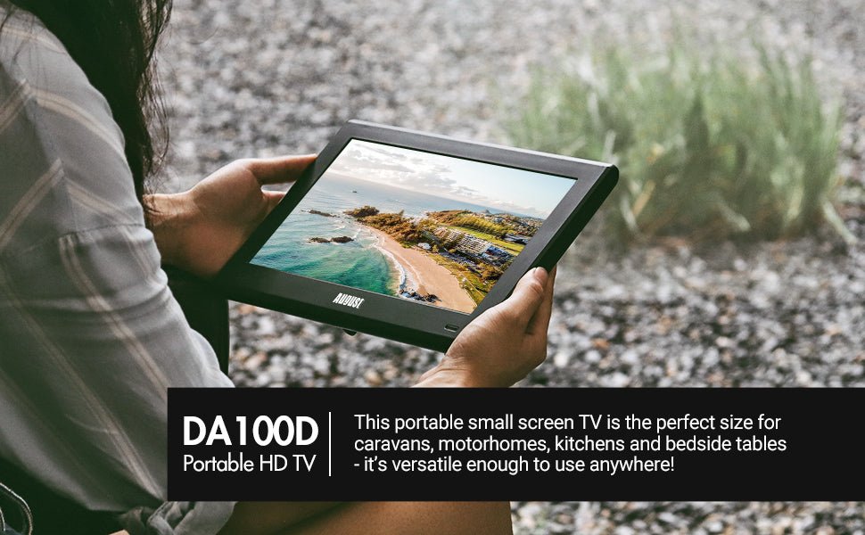 Portable TV 10" Freeview - August DA100D - Digital Television with In - built Recorder HDMI, USB & Multimedia Player / DVB - T2 MPEG4 H.264 / H.265 - Home & Campervan - Amazing Gadgets Outlet