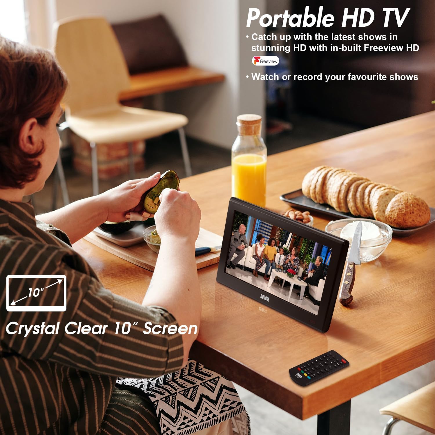 Portable TV 10" Freeview - August DA100D - Digital Television with In - built Recorder HDMI, USB & Multimedia Player / DVB - T2 MPEG4 H.264 / H.265 - Home & Campervan - Amazing Gadgets Outlet