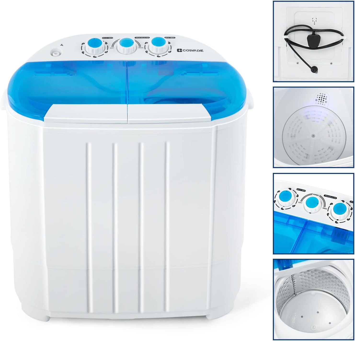 Portable Twin Tub Washing Machine 5 KG Total Capacity Washer And Spin Dryer Combo Compact For Camping Dorms Apartments College Rooms 3 KG Washer 2 KG Drying Blue&White - Amazing Gadgets Outlet