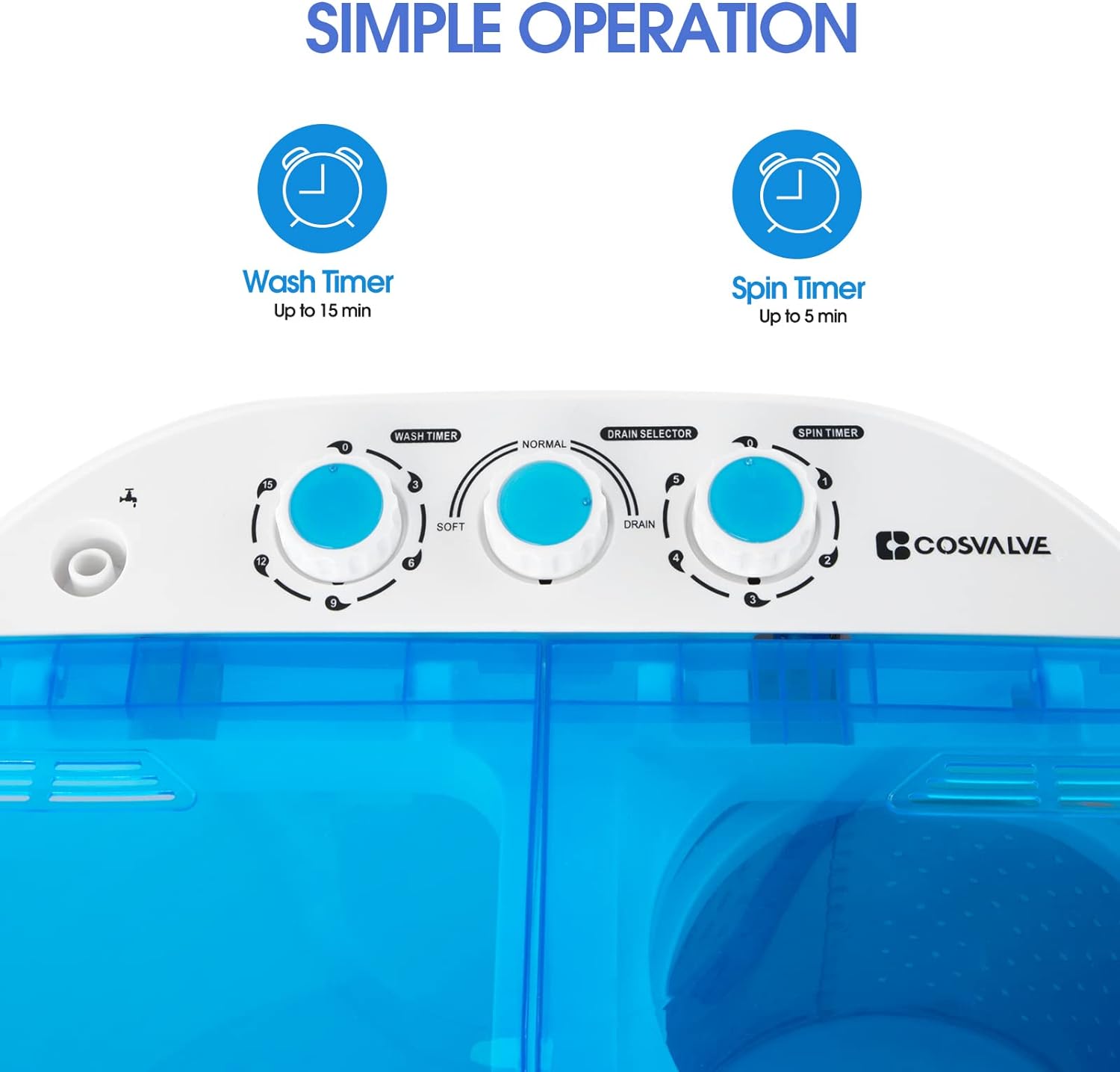 Portable Twin Tub Washing Machine 5 KG Total Capacity Washer And Spin Dryer Combo Compact For Camping Dorms Apartments College Rooms 3 KG Washer 2 KG Drying Blue&White - Amazing Gadgets Outlet