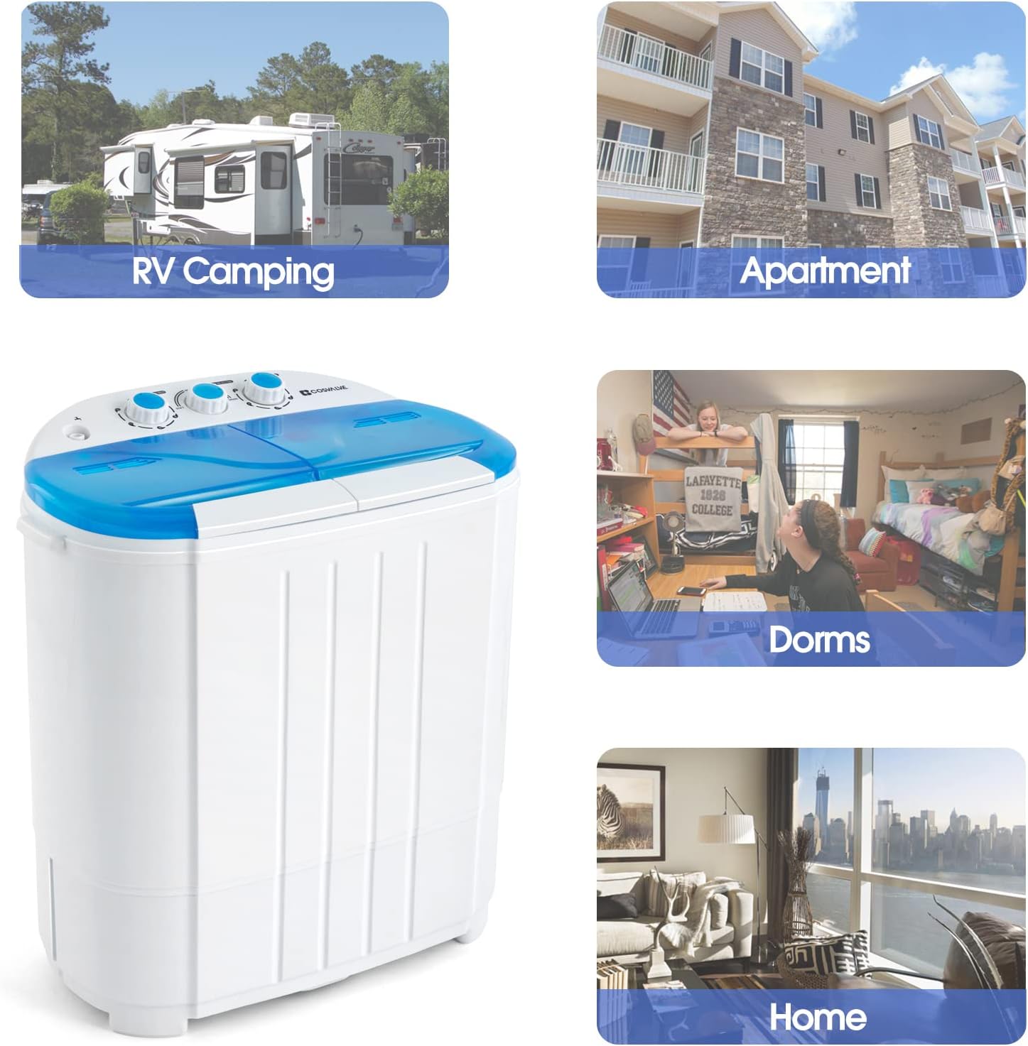 Portable Twin Tub Washing Machine 5 KG Total Capacity Washer And Spin Dryer Combo Compact For Camping Dorms Apartments College Rooms 3 KG Washer 2 KG Drying Blue&White - Amazing Gadgets Outlet