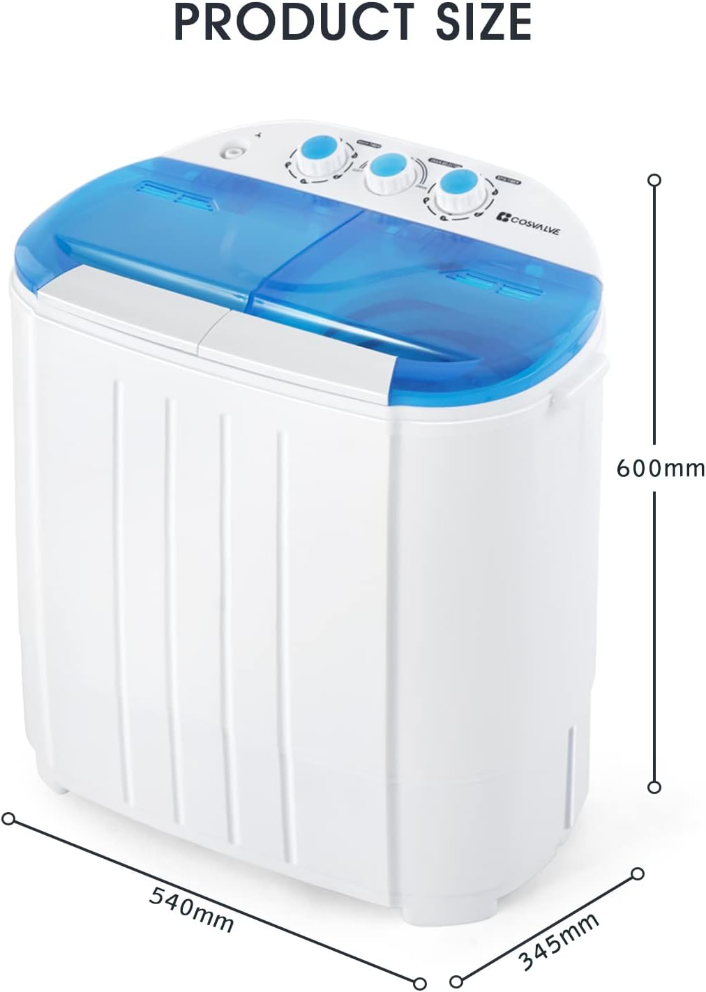 Portable Twin Tub Washing Machine 5 KG Total Capacity Washer And Spin Dryer Combo Compact For Camping Dorms Apartments College Rooms 3 KG Washer 2 KG Drying Blue&White - Amazing Gadgets Outlet