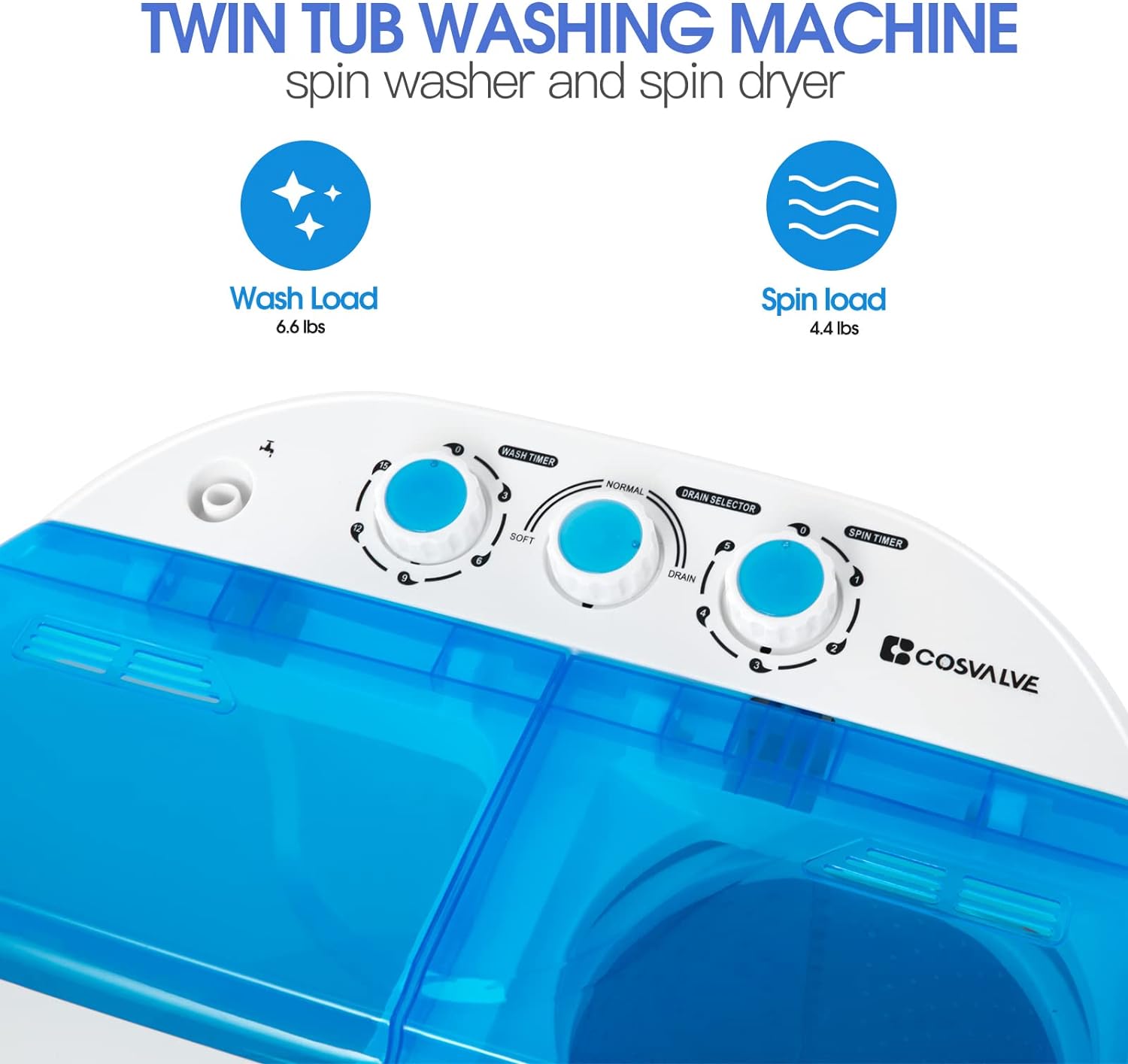 Portable Twin Tub Washing Machine 5 KG Total Capacity Washer And Spin Dryer Combo Compact For Camping Dorms Apartments College Rooms 3 KG Washer 2 KG Drying Blue&White - Amazing Gadgets Outlet