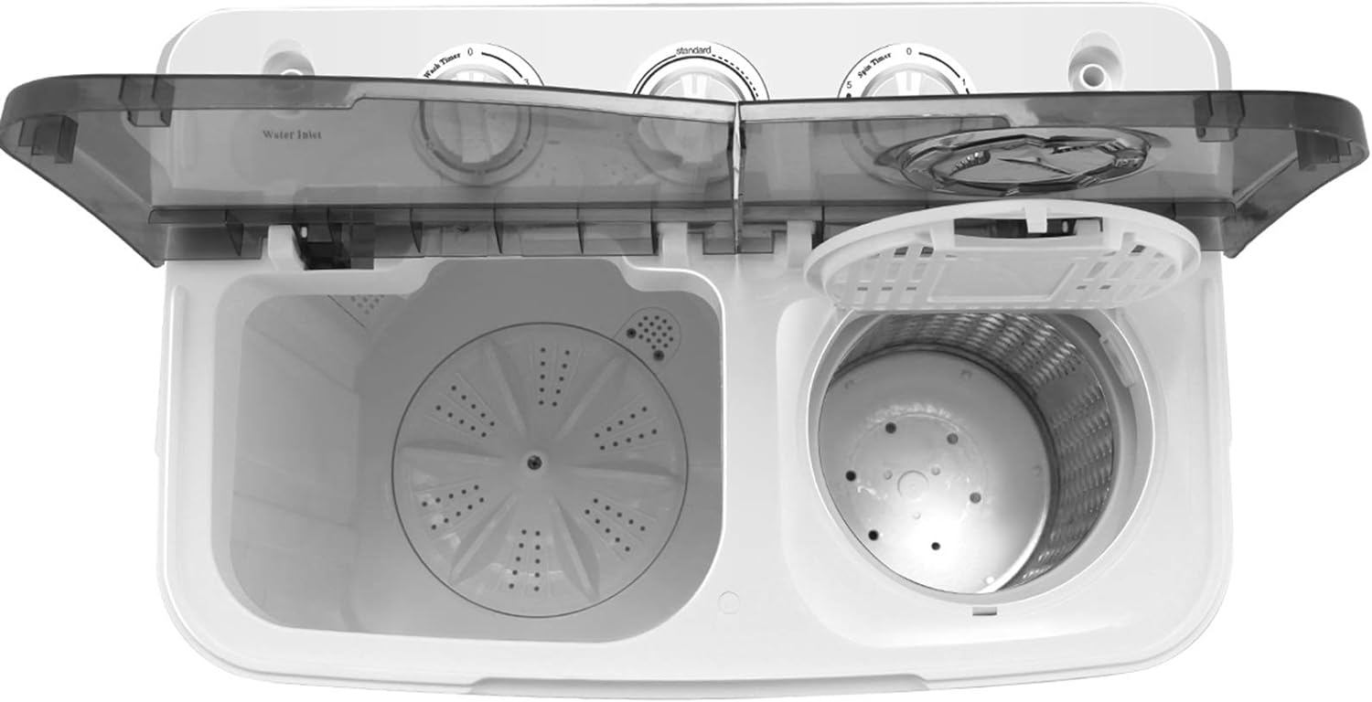 Portable Twin Tub Washing Machine 8.5 KG Total Capacity Washer And Spin Dryer Combo Compact For Camping Dorms Apartments College Rooms 6.5KG Washer 2 KG Drying Black&White - Amazing Gadgets Outlet