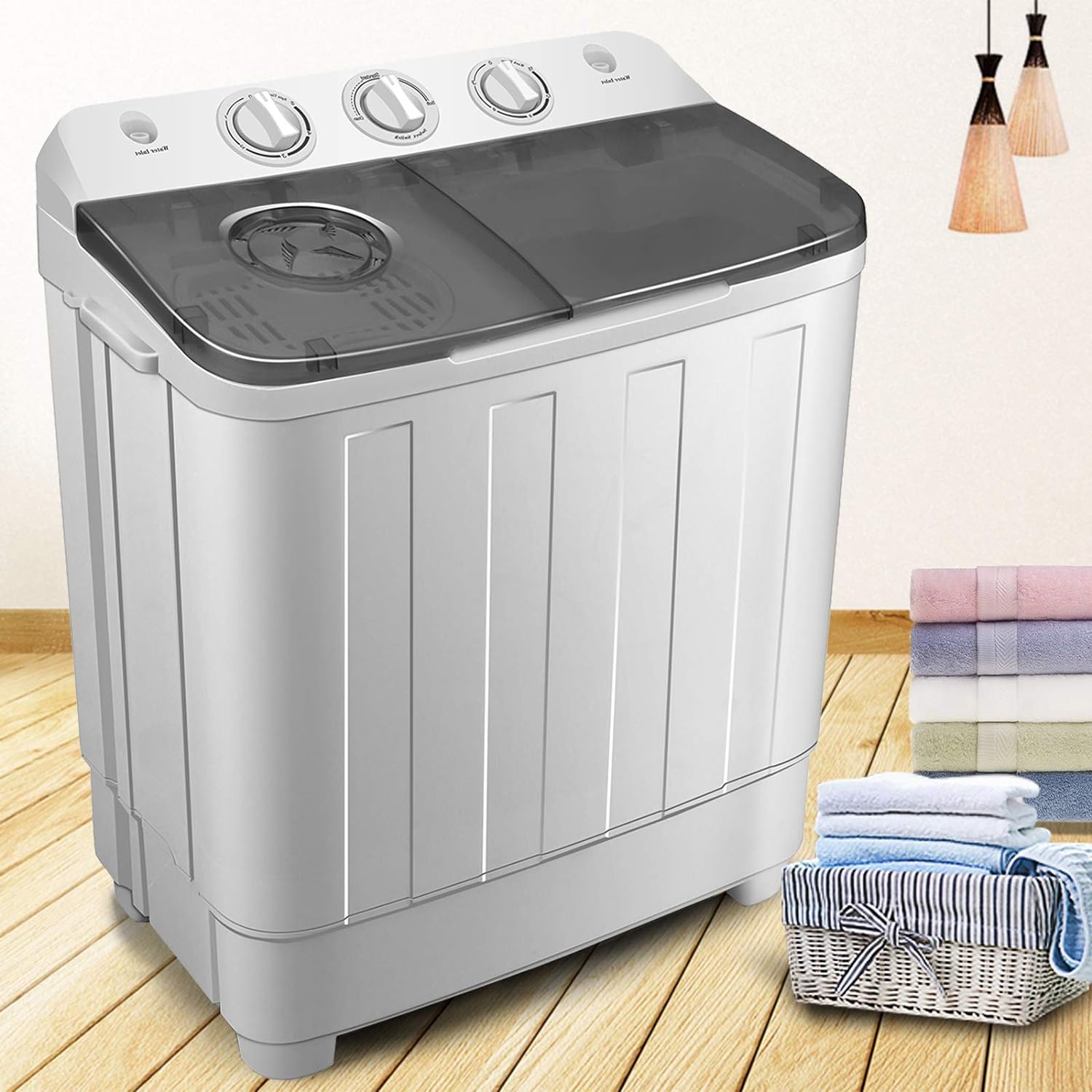 Portable Twin Tub Washing Machine 8.5 KG Total Capacity Washer And Spin Dryer Combo Compact For Camping Dorms Apartments College Rooms 6.5KG Washer 2 KG Drying Black&White - Amazing Gadgets Outlet