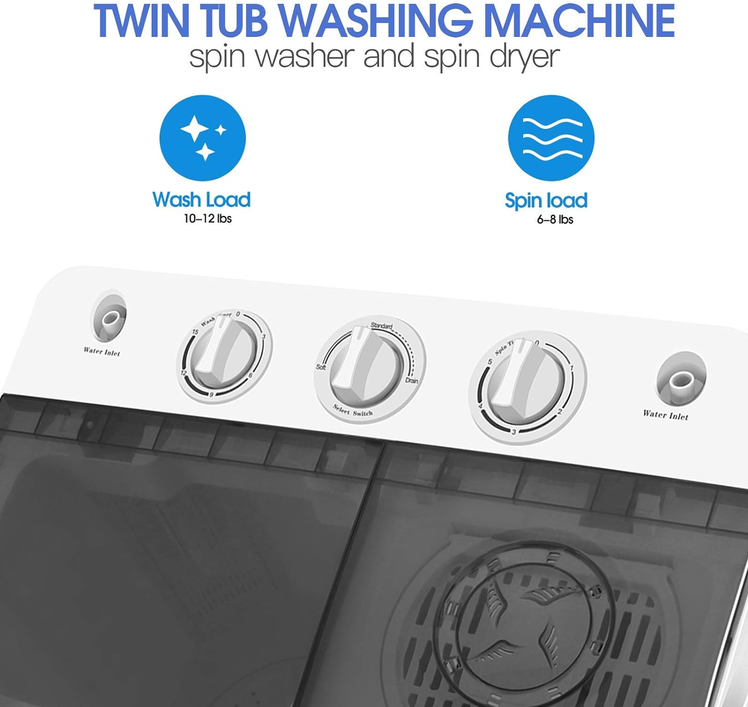 Portable Twin Tub Washing Machine 8.5 KG Total Capacity Washer And Spin Dryer Combo Compact For Camping Dorms Apartments College Rooms 6.5KG Washer 2 KG Drying Black&White - Amazing Gadgets Outlet