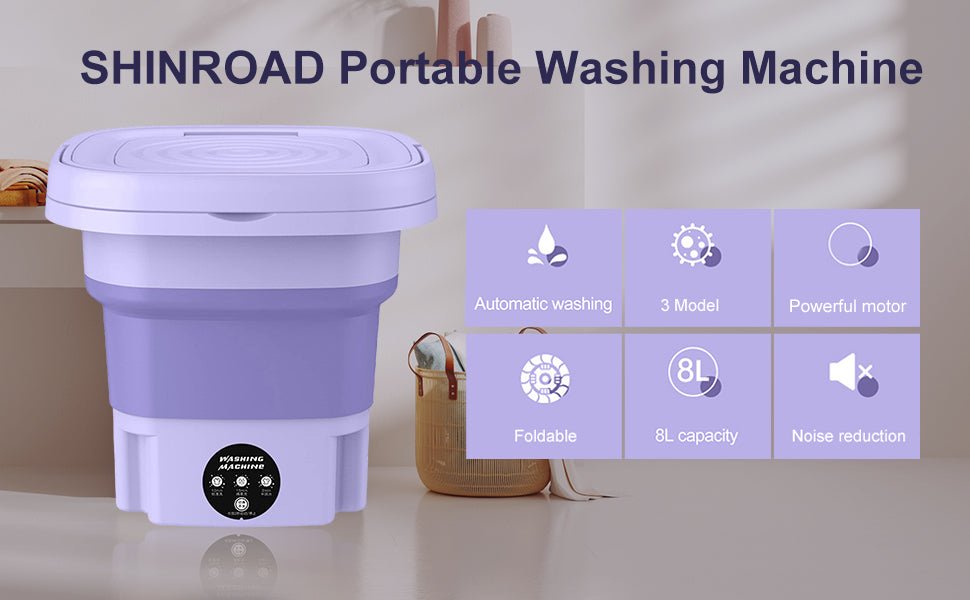 Portable Washing Machine, Foldable Mini Small Washer for Baby Clothes, Underwear or Small Items, Washing Machine with Drain Basket for Travelling, Camping, Apartment, Dorm, Purple - Amazing Gadgets Outlet