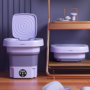 Portable Washing Machine, Foldable Mini Small Washer for Baby Clothes, Underwear or Small Items, Washing Machine with Drain Basket for Travelling, Camping, Apartment, Dorm, Purple - Amazing Gadgets Outlet