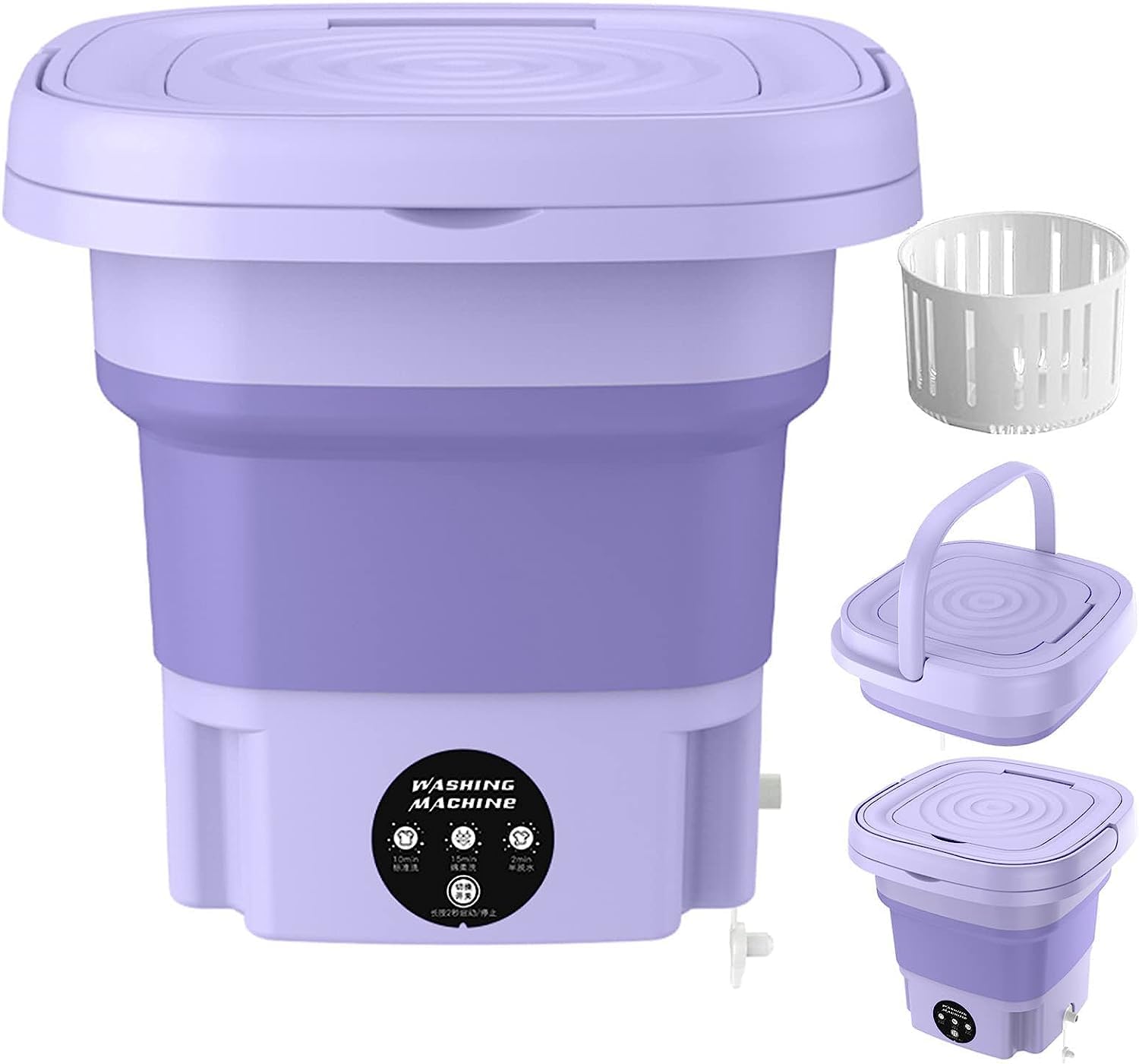 Portable Washing Machine, Foldable Mini Small Washer for Baby Clothes, Underwear or Small Items, Washing Machine with Drain Basket for Travelling, Camping, Apartment, Dorm, Purple - Amazing Gadgets Outlet