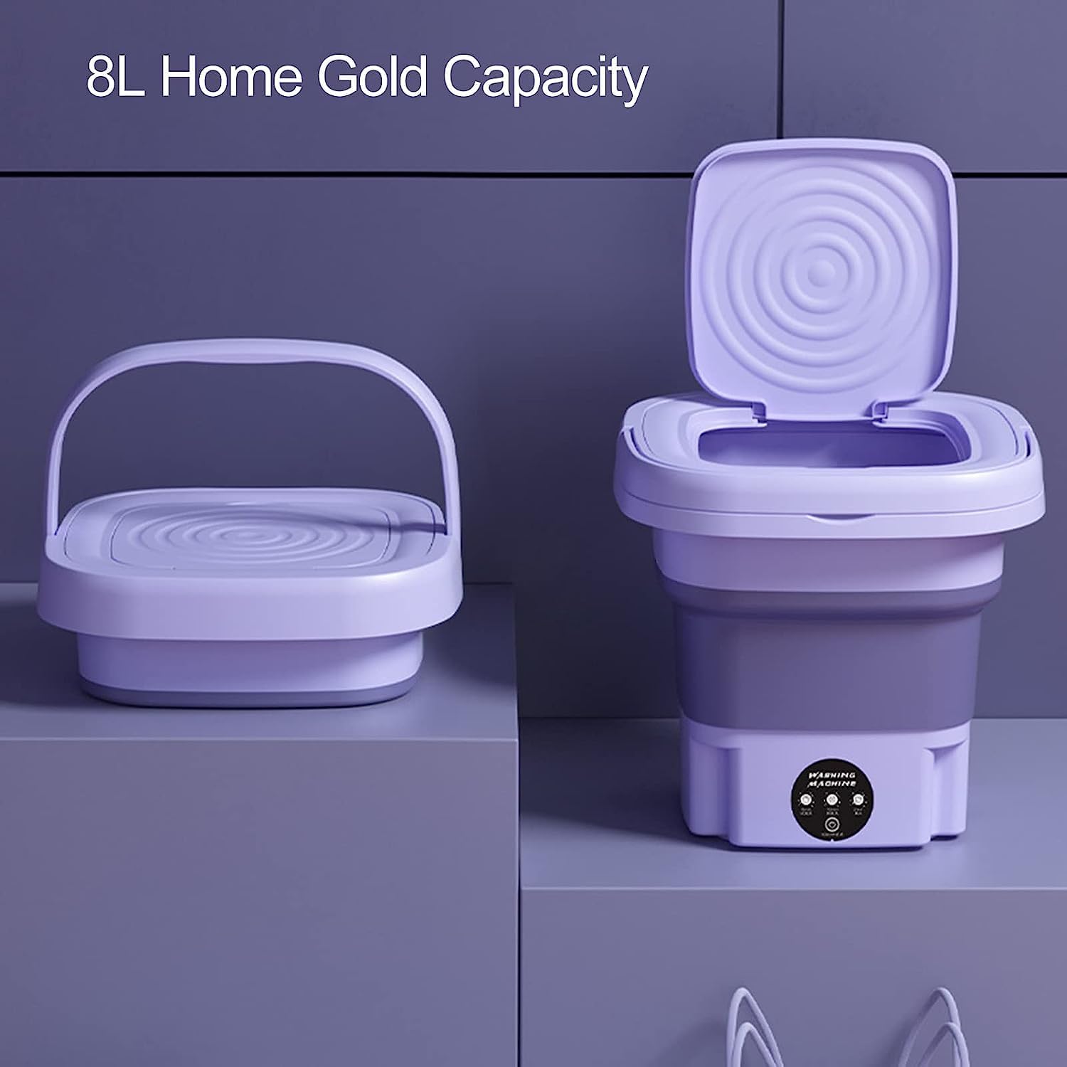 Portable Washing Machine, Foldable Mini Small Washer for Baby Clothes, Underwear or Small Items, Washing Machine with Drain Basket for Travelling, Camping, Apartment, Dorm, Purple - Amazing Gadgets Outlet