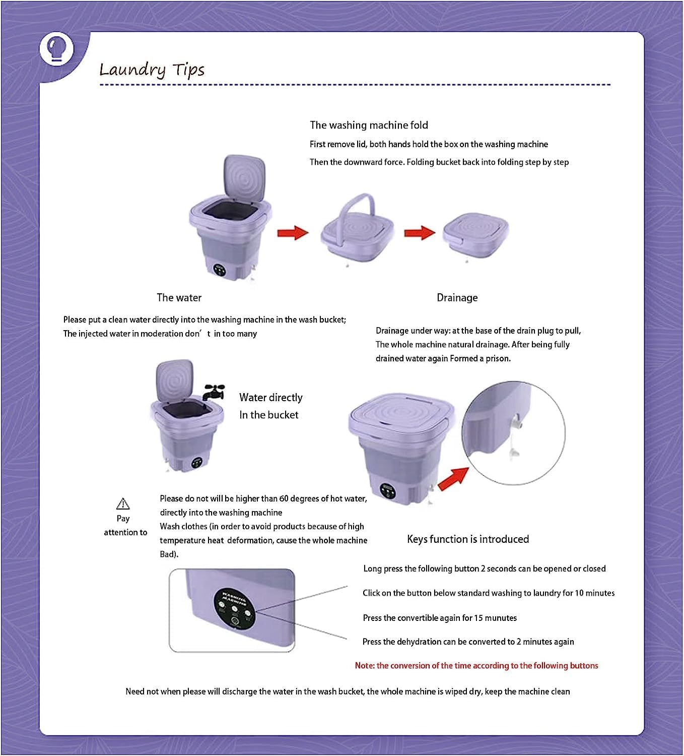 Portable Washing Machine, Foldable Mini Small Washer for Baby Clothes, Underwear or Small Items, Washing Machine with Drain Basket for Travelling, Camping, Apartment, Dorm, Purple - Amazing Gadgets Outlet