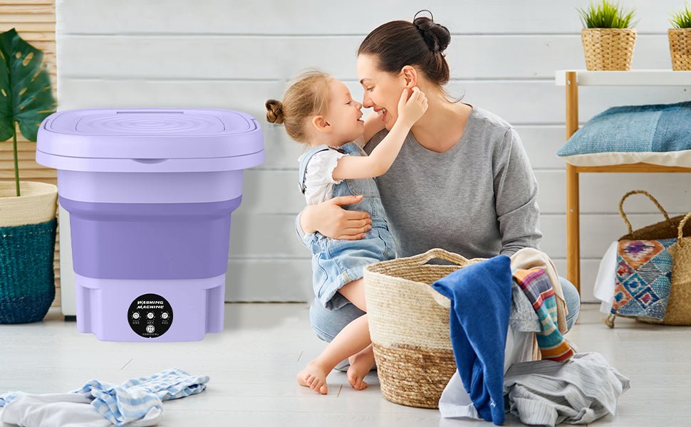 Portable Washing Machine, Foldable Mini Small Washer for Baby Clothes, Underwear or Small Items, Washing Machine with Drain Basket for Travelling, Camping, Apartment, Dorm, Purple - Amazing Gadgets Outlet