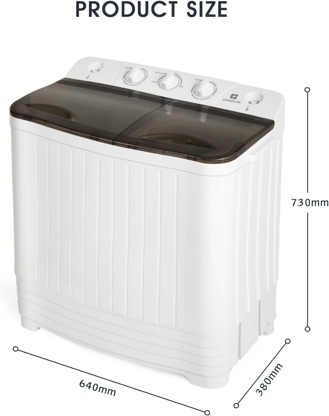 Portable Washing Machine Twin Tub Spin Dryer And Washing Machine Combo Compact For Camping Dorms Apartments College Rooms 8.5 KG Total Capacity 6.5 KG Washer 2 KG Drying Grey&White - Amazing Gadgets Outlet