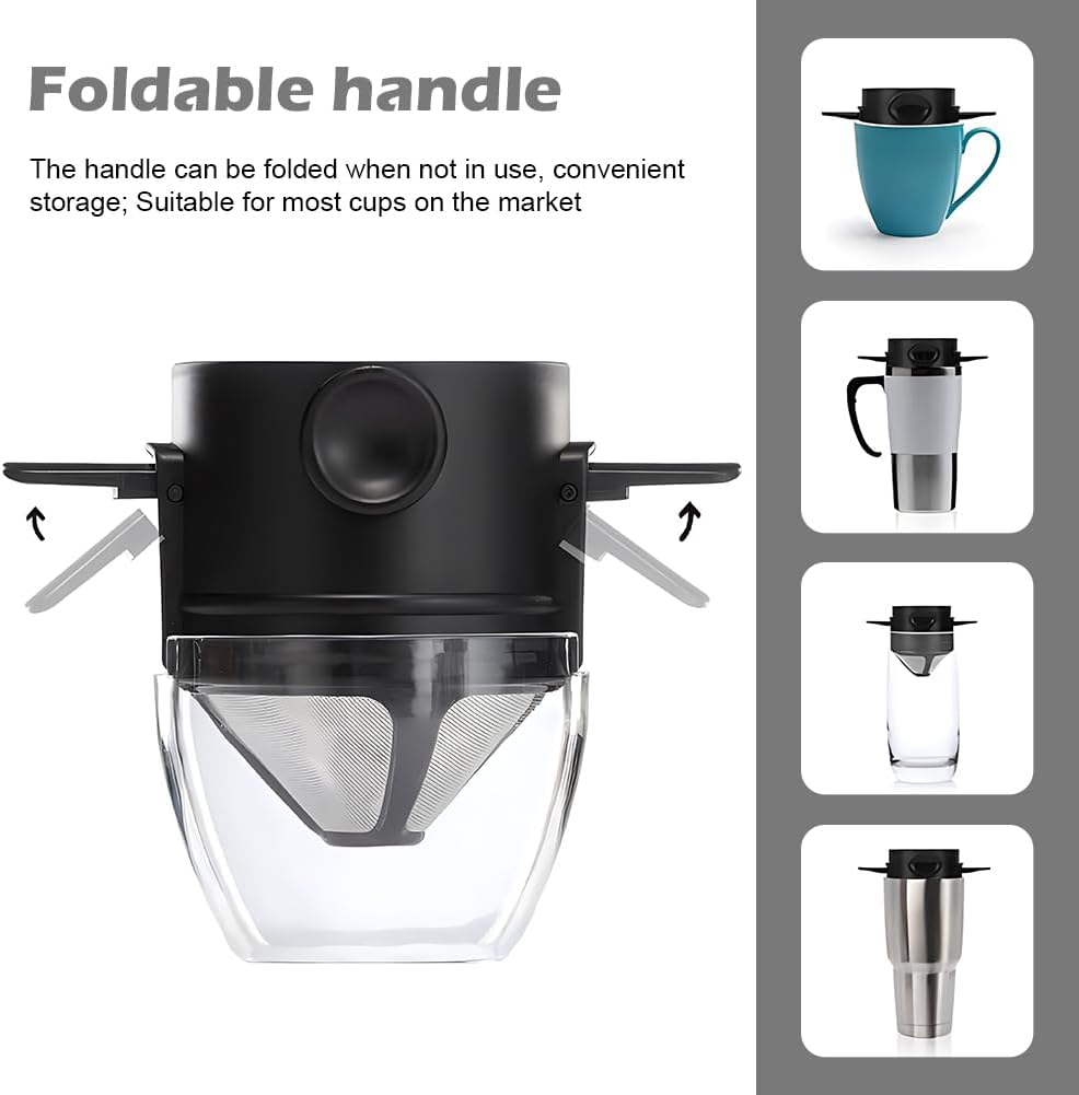 Pour Over Coffee Dripper & Cleaning Brush,Pour Over Coffee Maker 1 - 2 Cup,Reusable Cone Coffee Dripper Filter,Stainless Steel Resin Coffee Maker Filters,for Home, Travelling and Camping - Amazing Gadgets Outlet