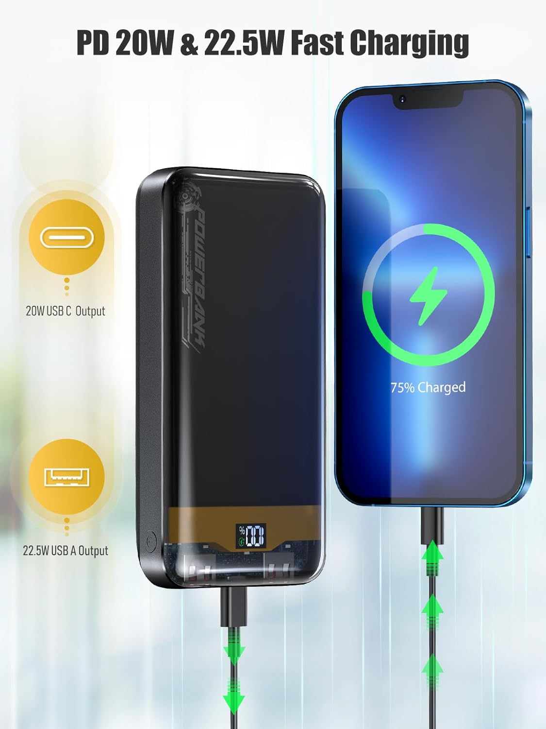 Power Bank 46800mAh Huge Capacity Battery Pack, Fast Charging 22.5W & QC3.0 PD Portable Charger, 4 Charging Ports, LED Digtal Display, Pocket Size Phone Charger Compatible with iPhone/Android/Tablet - Amazing Gadgets Outlet