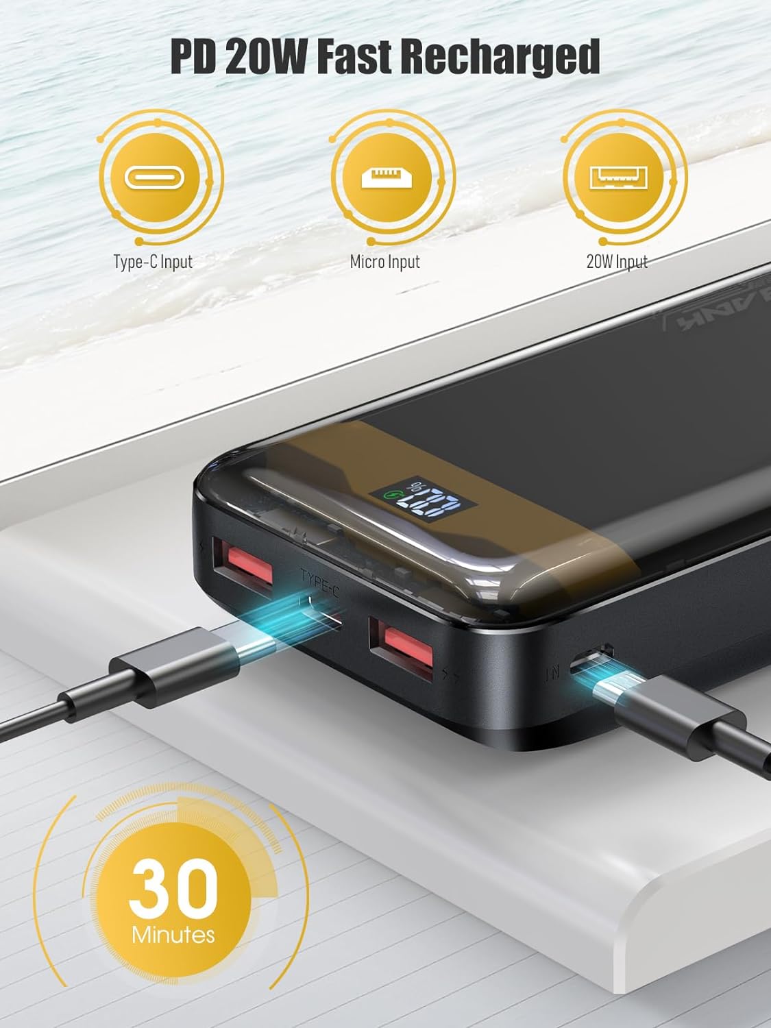 Power Bank 46800mAh Huge Capacity Battery Pack, Fast Charging 22.5W & QC3.0 PD Portable Charger, 4 Charging Ports, LED Digtal Display, Pocket Size Phone Charger Compatible with iPhone/Android/Tablet - Amazing Gadgets Outlet