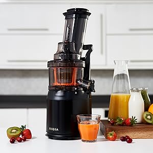 Powerful Masticating Juicer for Whole Fruits and Vegetables, Fresh Healthy Juice, Sorbet, Ice Cream, Wide Mouth 75mm Feeding Chute, BPA Free, 240 - Watt, Cold Press, Black Stainless Steel Fridja f1900 - Amazing Gadgets Outlet