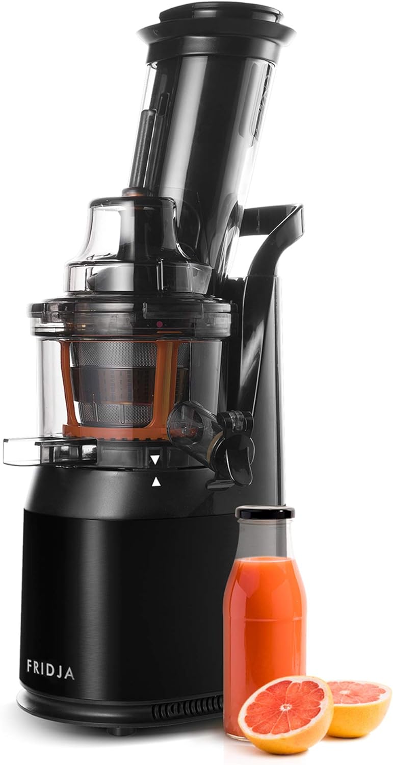 Powerful Masticating Juicer for Whole Fruits and Vegetables, Fresh Healthy Juice, Sorbet, Ice Cream, Wide Mouth 75mm Feeding Chute, BPA Free, 240 - Watt, Cold Press, Black Stainless Steel Fridja f1900 - Amazing Gadgets Outlet