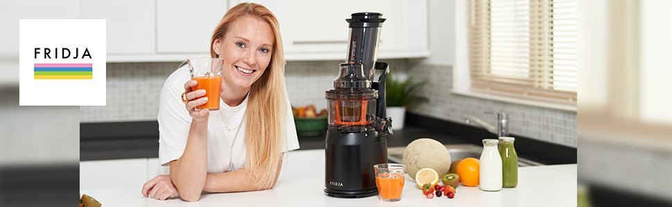 Powerful Masticating Juicer for Whole Fruits and Vegetables, Fresh Healthy Juice, Sorbet, Ice Cream, Wide Mouth 75mm Feeding Chute, BPA Free, 240 - Watt, Cold Press, Black Stainless Steel Fridja f1900 - Amazing Gadgets Outlet