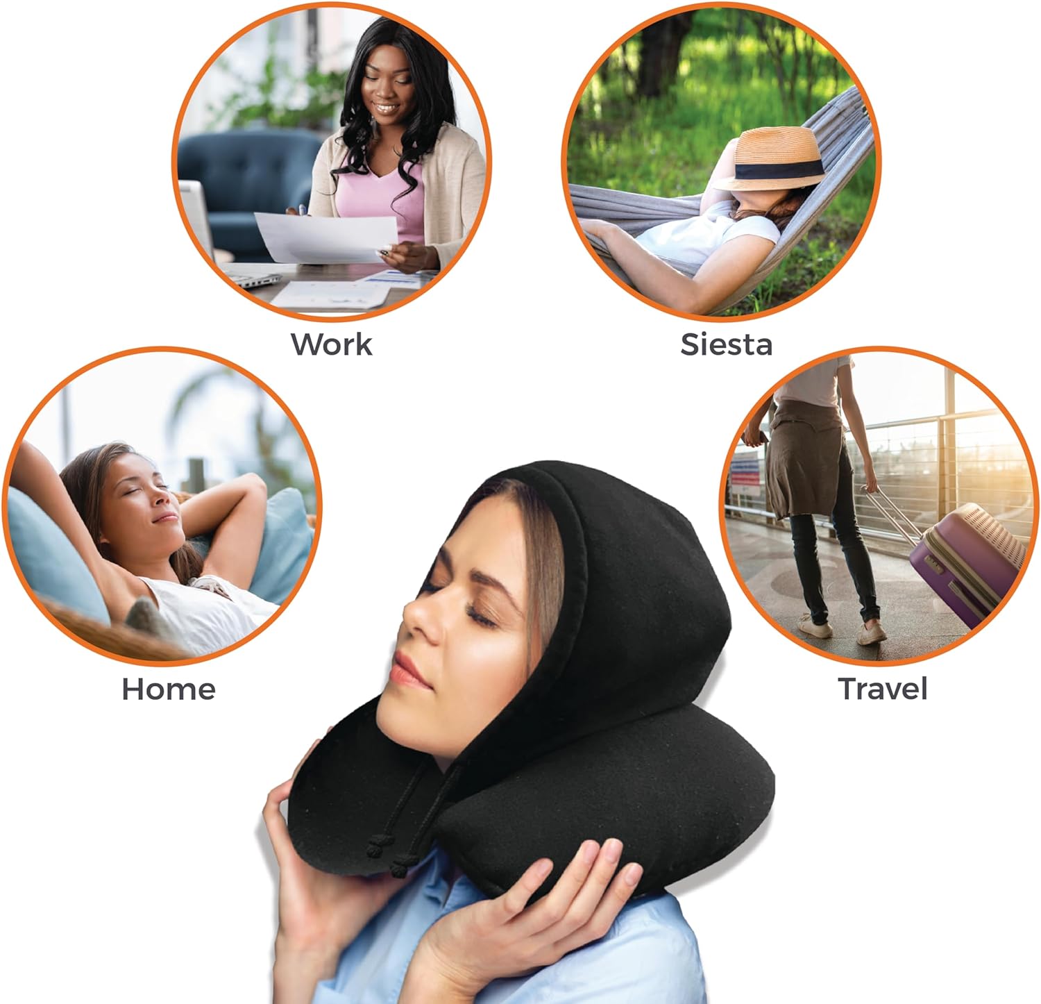 PowerFull Hooded Travel Pillow for Neck Memory Foam, Hooded Travel Neck Pillow for Adults, Comfortable Neck Pillow with Hood, Flight Pillow, Airplane Pillow, Travel Cushion for Plane Car Train - Amazing Gadgets Outlet