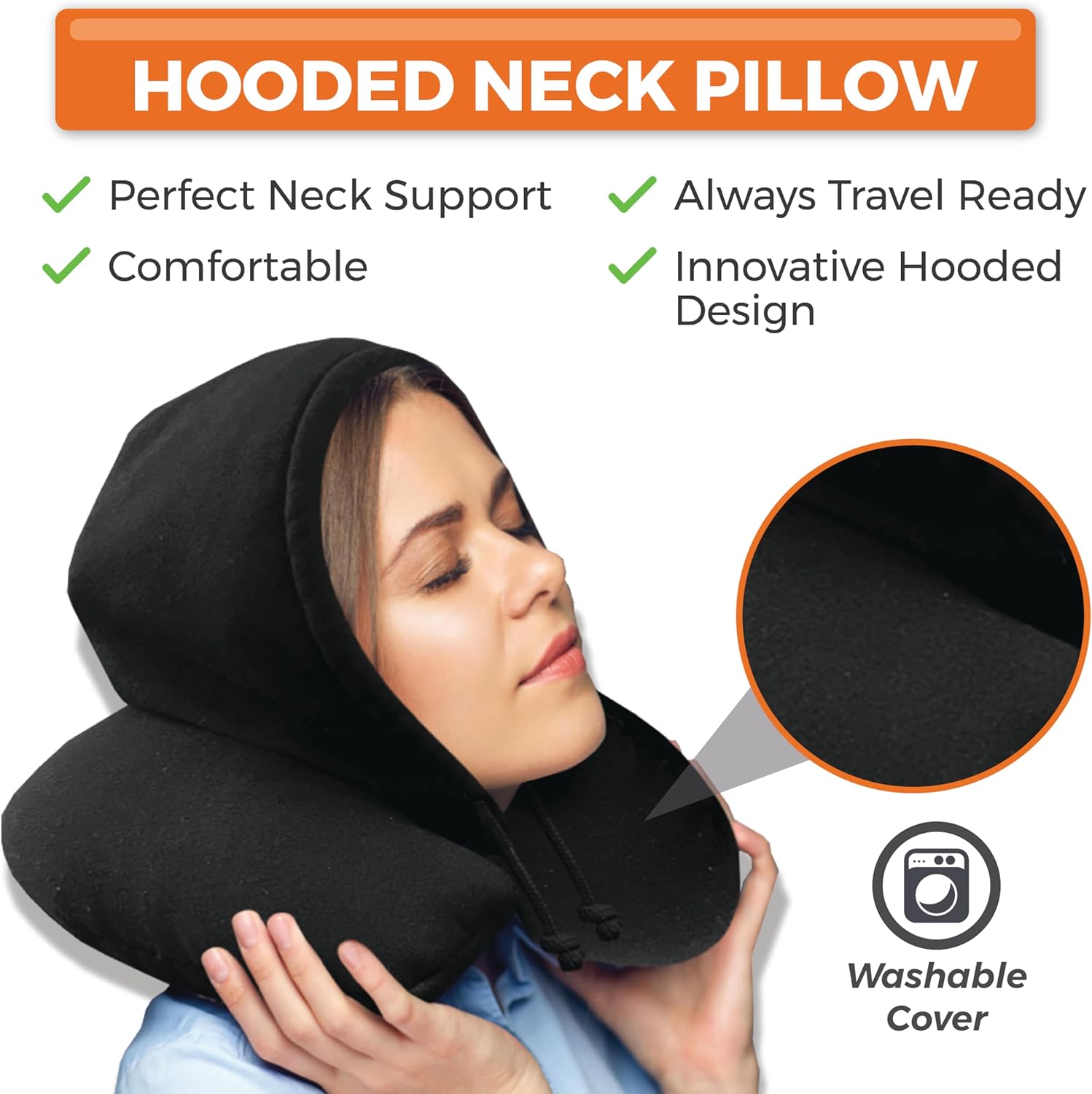 PowerFull Hooded Travel Pillow for Neck Memory Foam, Hooded Travel Neck Pillow for Adults, Comfortable Neck Pillow with Hood, Flight Pillow, Airplane Pillow, Travel Cushion for Plane Car Train - Amazing Gadgets Outlet