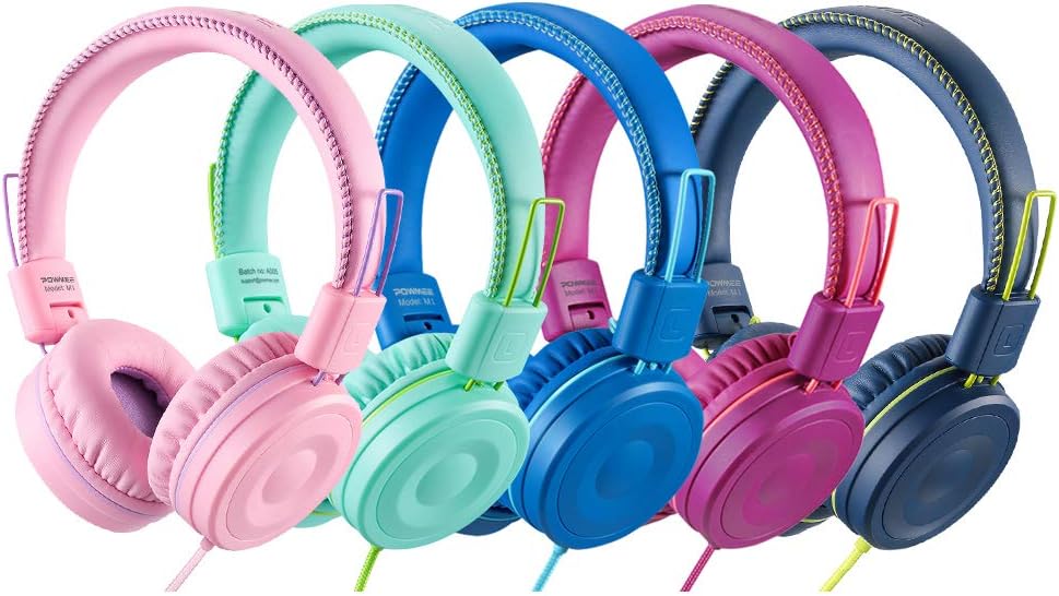 POWMEE M1 Kids Headphones Wired Headphone for Kids,Foldable Adjustable Stereo Tangle - Free,3.5MM Jack Wire Cord On - Ear Headphone for Children (Pink) (Pink) - Amazing Gadgets Outlet