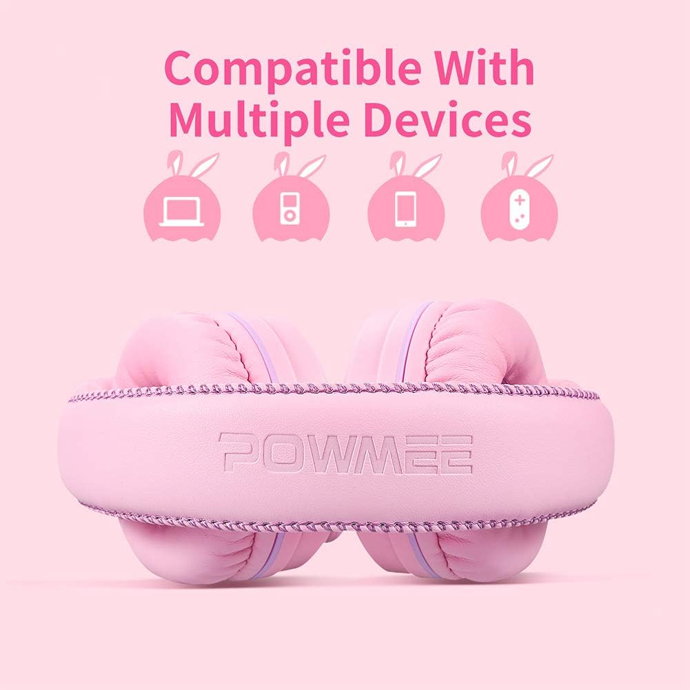 POWMEE M1 Kids Headphones Wired Headphone for Kids,Foldable Adjustable Stereo Tangle - Free,3.5MM Jack Wire Cord On - Ear Headphone for Children (Pink) (Pink) - Amazing Gadgets Outlet