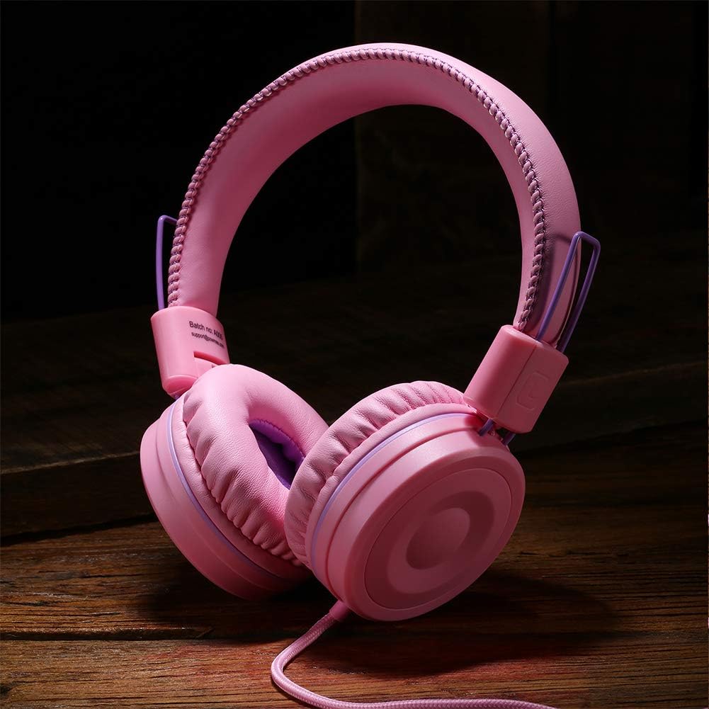 POWMEE M1 Kids Headphones Wired Headphone for Kids,Foldable Adjustable Stereo Tangle - Free,3.5MM Jack Wire Cord On - Ear Headphone for Children (Pink) (Pink) - Amazing Gadgets Outlet