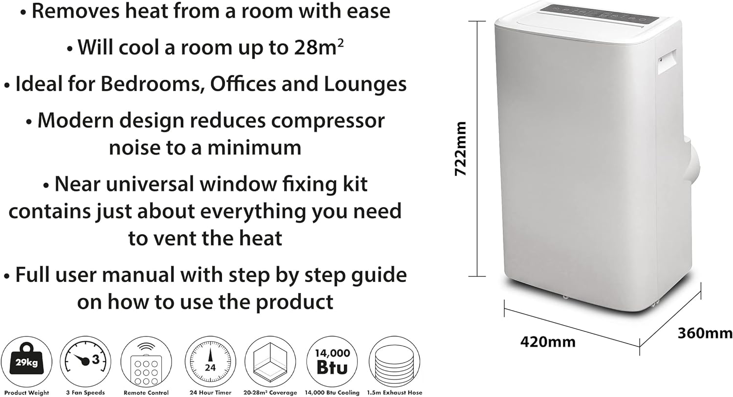 Prem - I - Air 14000 BTU Cooling Output Mobile Portable Air Conditioner with Timer, Remote Control, Near Universal Exhaust Fixing Kits, Dust Cover and Castors for Use in Homes and Offices - Amazing Gadgets Outlet