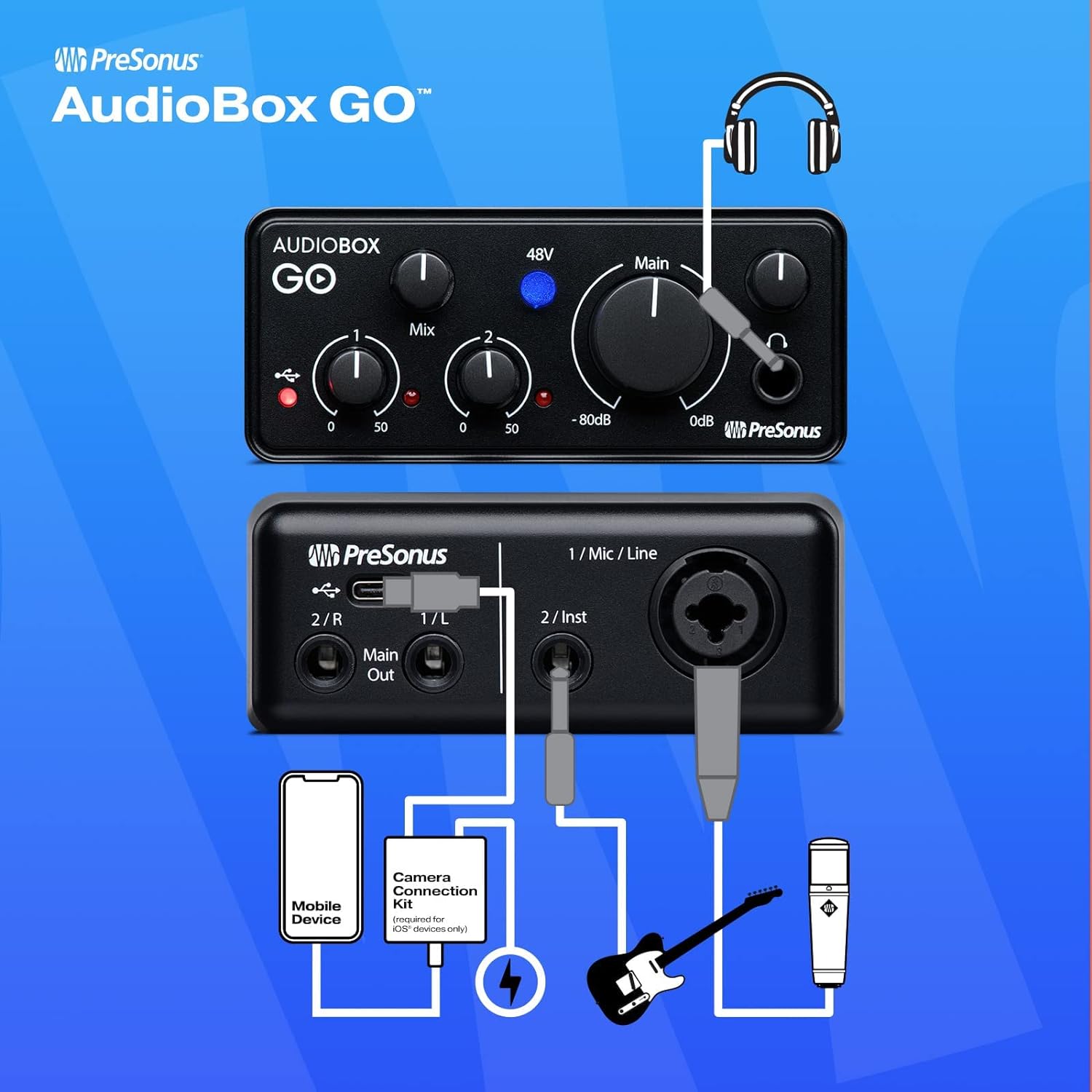 PreSonus AudioBox GO, USB - C, Audio Interface, For Music Production with Studio One DAW Recording Software, Music Tutorials, Sound Samples and Virtual Instruments - Amazing Gadgets Outlet