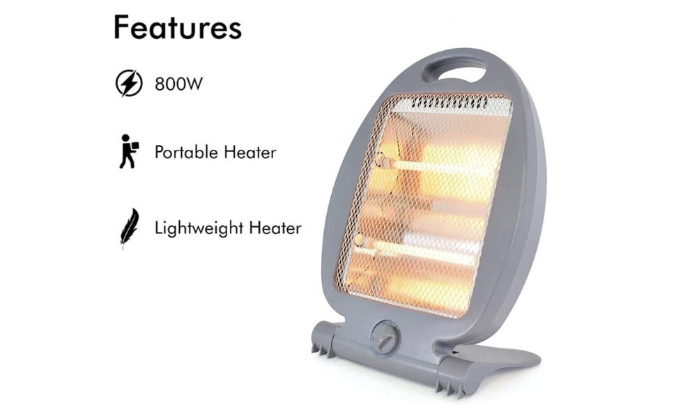 PRICE BEATER 800W Halogen Heater Silent Energy Saving Heater Durable & Long Lasting Instant Heat with 2 Settings Ideal for Winter Living Room Caravan Home Office Garges 2 Bars Quartz Compact (800W) - Amazing Gadgets Outlet