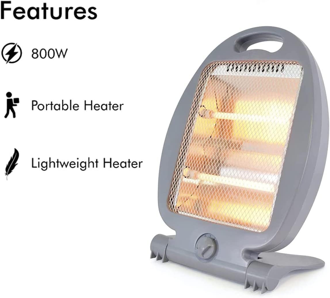 PRICE BEATER 800W Halogen Heater Silent Energy Saving Heater Durable & Long Lasting Instant Heat with 2 Settings Ideal for Winter Living Room Caravan Home Office Garges 2 Bars Quartz Compact (800W) - Amazing Gadgets Outlet