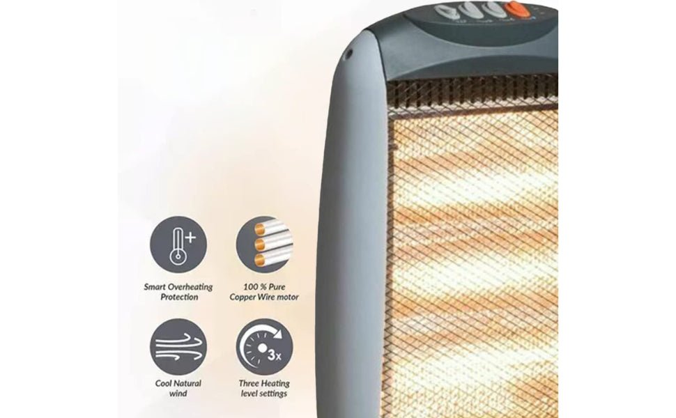 PRICE BEATER 800W Halogen Heater Silent Energy Saving Heater Durable & Long Lasting Instant Heat with 2 Settings Ideal for Winter Living Room Caravan Home Office Garges 2 Bars Quartz Compact (800W) - Amazing Gadgets Outlet