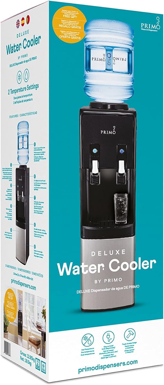 Primo Water Cooler - Bottle - Fed Deluxe Ambient and Cold Water Dispenser. Easy to set up, mains plug socket required. Ideal for home and small business use - Amazing Gadgets Outlet