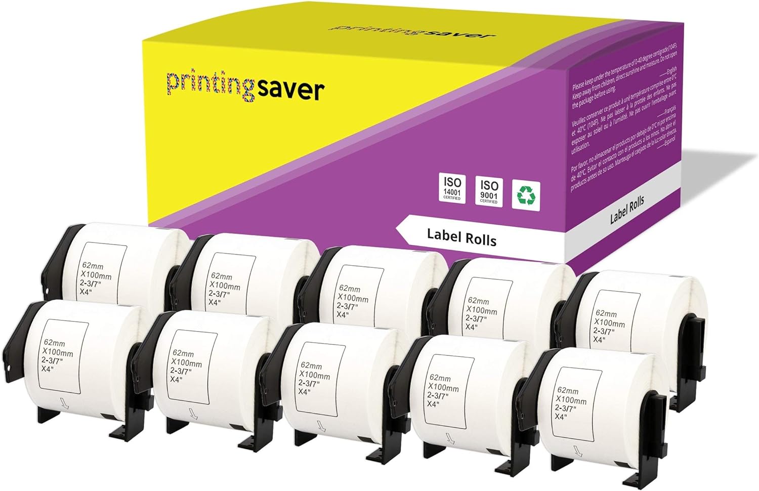 Printing Saver 10 DK - 11202 Continuous White Address Labels Compatible with P - Touch QL - 1050 1050N 1060N 500A 500BS 500BW 560VP 560YX 580 580N 650TD Brother Label Printers (62mm x 100mm) - Amazing Gadgets Outlet