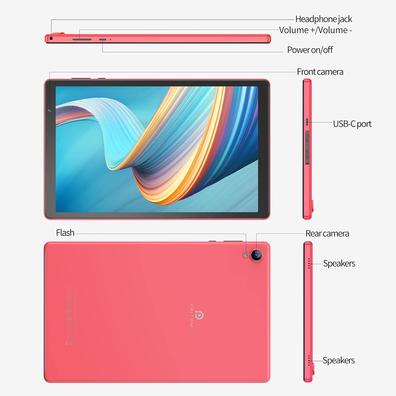 PRITOM 10 inch Android 12 Tablet,2GB RAM, 32GB ROM, 6000Mah, Expand to 512GB, Quad Core Processor, 10 inch Tablet, Android Tablets HD IPS Screen, Camera, Wi - Fi, Bluetooth, Tablet PC(Pink) - Amazing Gadgets Outlet