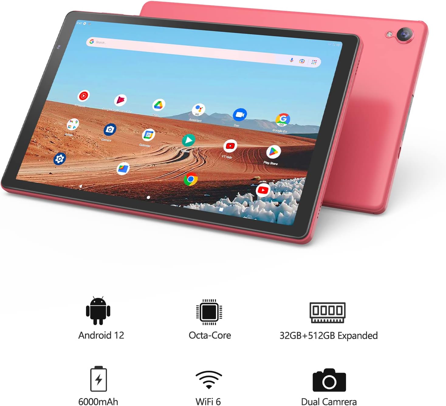 PRITOM 10 inch Android 12 Tablet,2GB RAM, 32GB ROM, 6000Mah, Expand to 512GB, Quad Core Processor, 10 inch Tablet, Android Tablets HD IPS Screen, Camera, Wi - Fi, Bluetooth, Tablet PC(Pink) - Amazing Gadgets Outlet