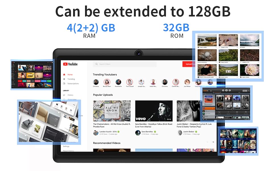 PRITOM 7 inch Tablet Android 11, 4GB(2+2 Expand), 32 GB, (Expandable 128GB) Tablet PC with Quad Core Processor, 3500 Mah, HD IPS Display, Dual Camera, WiFi, Bluetooth, Tablet with Black Case - Amazing Gadgets Outlet