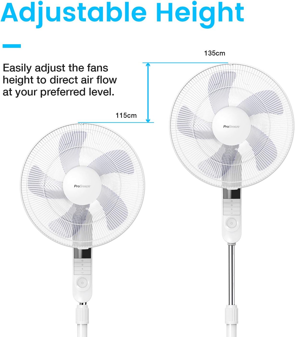 Pro Breeze® 16 - Inch Pedestal Fan with Remote Control and LED Display, 4 Operational Modes, 80° Oscillation, Adjustable Height & Pivoting Fan Head, Perfect for Homes, Offices and Bedrooms - White - Amazing Gadgets Outlet