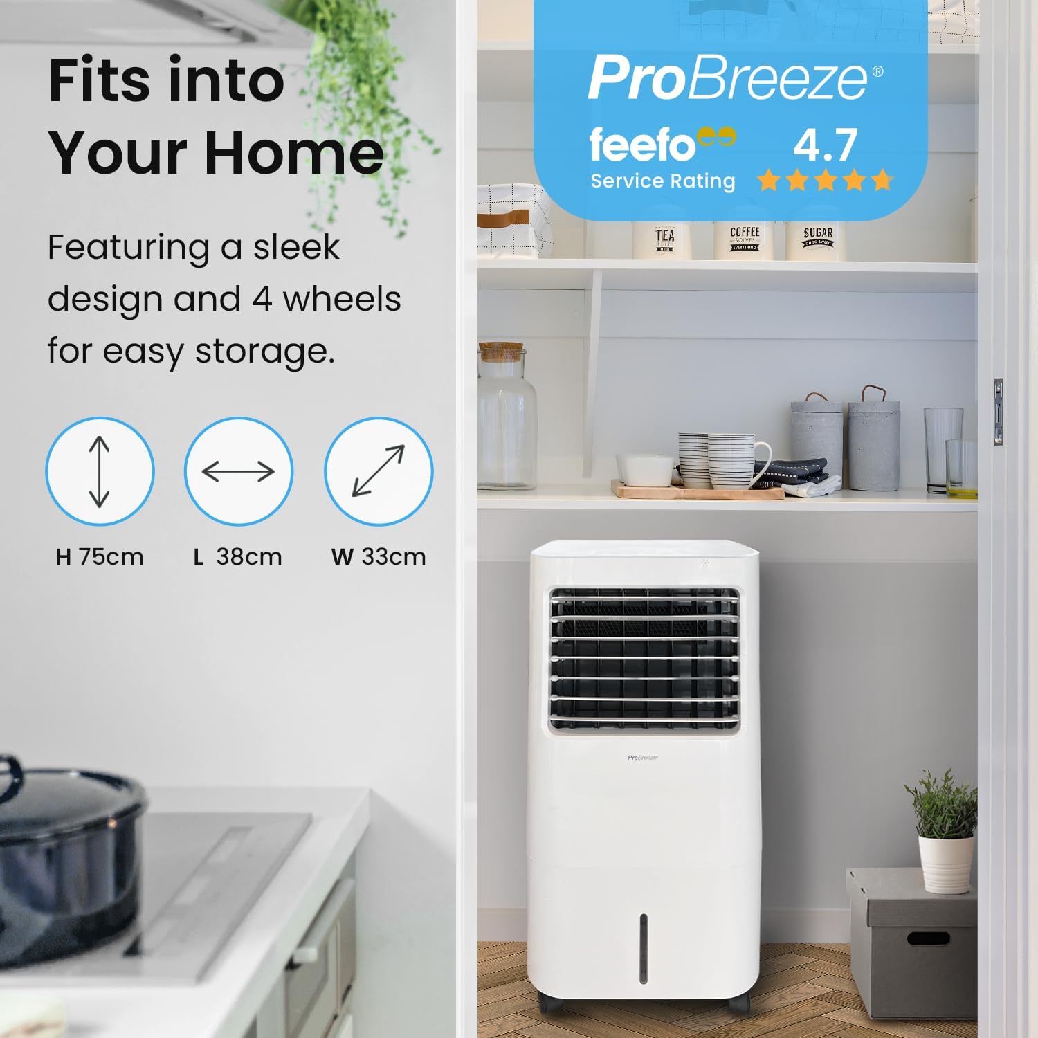 Pro Breeze 4 - in - 1 Air Cooler with 10 Litre Capacity, Remote Control, 3 Fan Speeds & LED Display. Powerful Evaporative Air Cooler with Built - in 7.5 Hour Timer & Automatic Oscillation for Home & Office - Amazing Gadgets Outlet