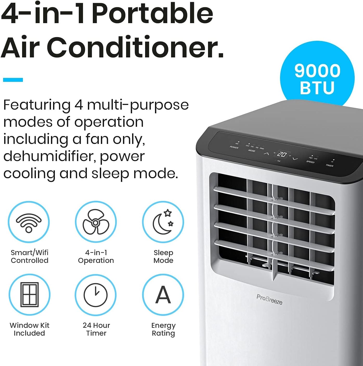 Pro Breeze 4 - in - 1 Portable Air Conditioner 9000 BTU – Smart Home WiFi Compatible - 24 Hour Timer & Window Venting Kit Included. Powerful Air Conditioning Unit with Class A Energy Efficiency Rating   Import  Single ASIN  Import  Multiple ASIN ×Pro - Amazing Gadgets Outlet